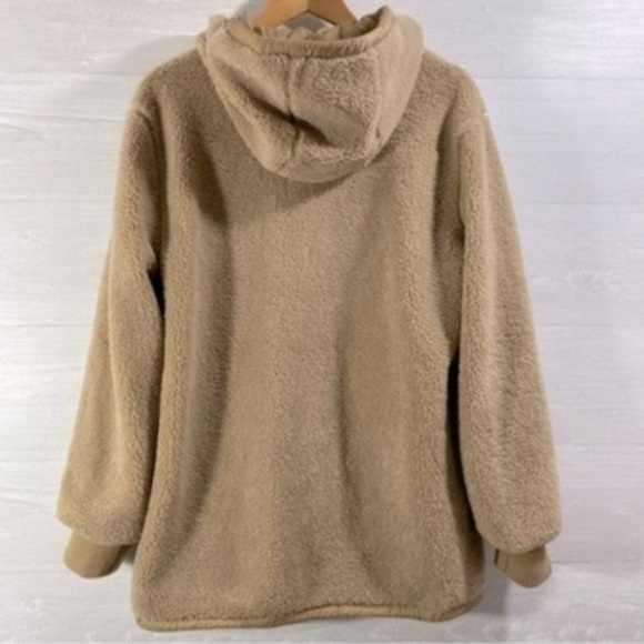 1 Madison Expedition Faux Fur Tan Hooded Full Zip Fuzzy Teddy Jacket Size M - Picture 8 of 13
